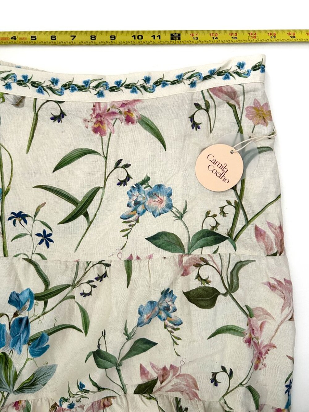 Camila Coelho Floral Linen Blend Embroidered Crop Top Maxi Skirt Set L NWT - Picture 6 of 13